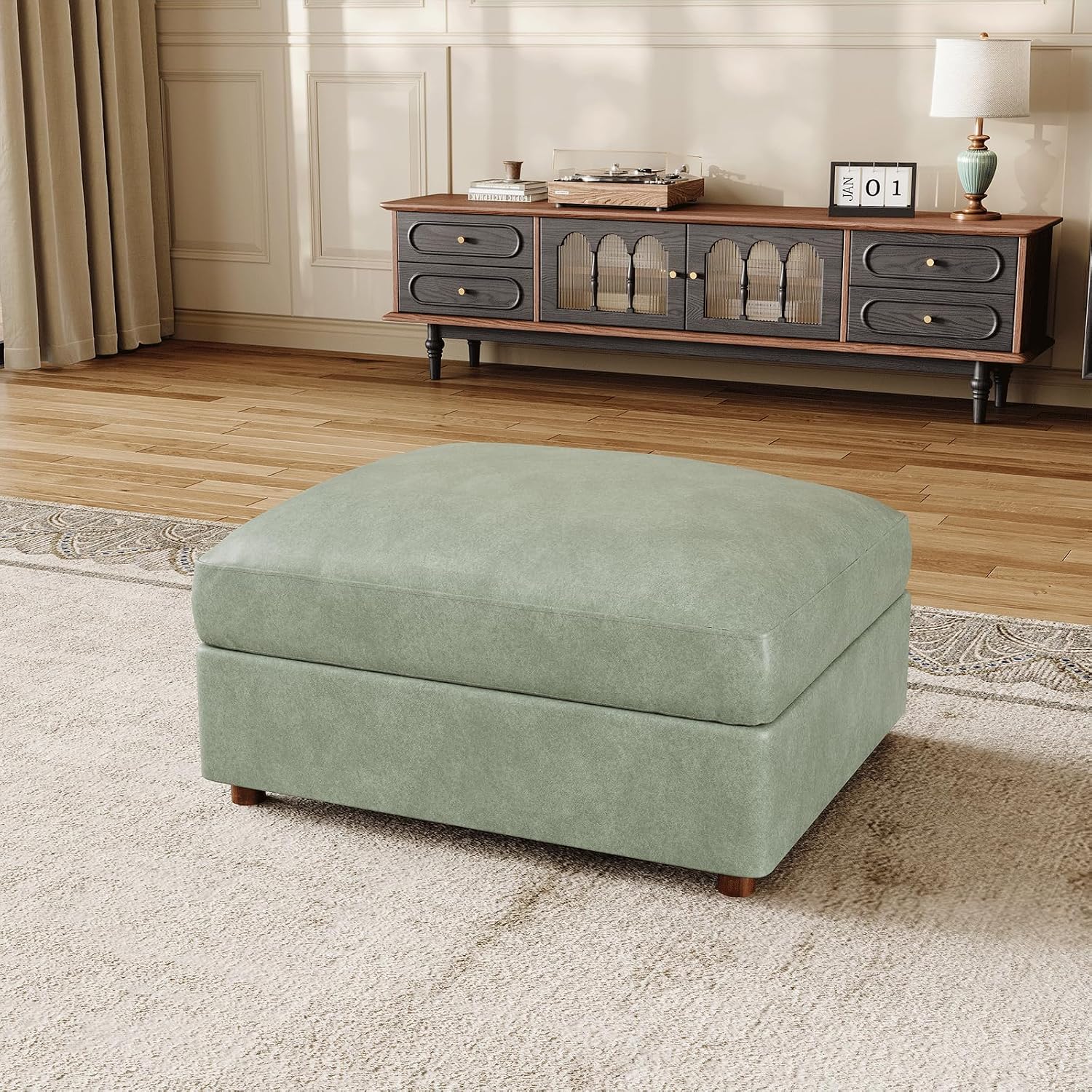 Outdoor Furniture Green - Green Faux Leather Ottoman Module for