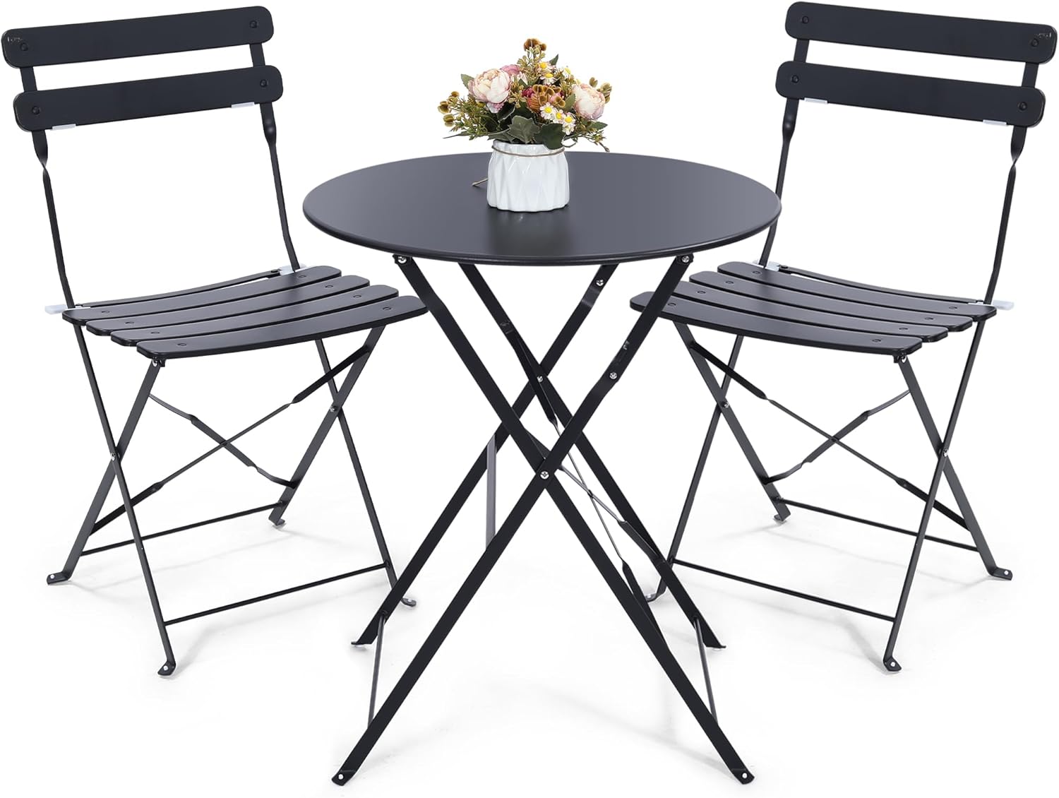 Outdoor Furniture Small - Space-saving black 3-piece foldable outdoor bistro