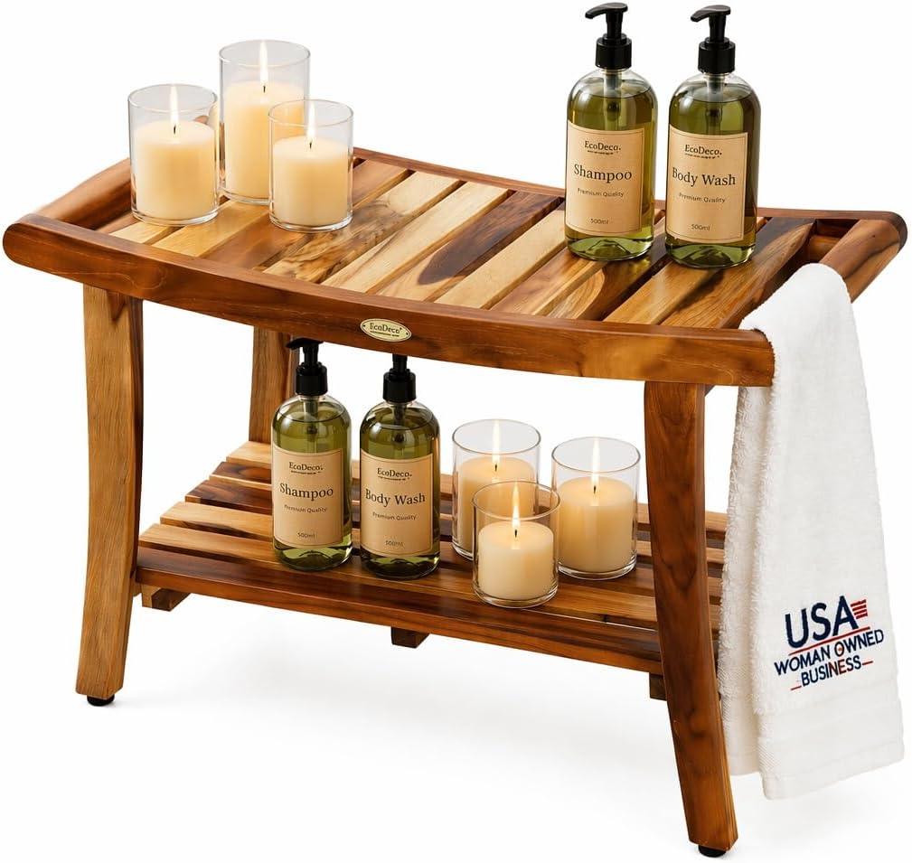 Teak Shower Bench Spa Bath Sho - Outdoor Furniture Teak Wood 评论和价格