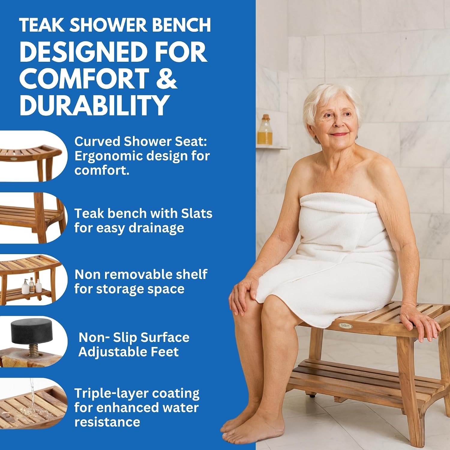 Teak Shower Bench Spa Bath Sho - Outdoor Furniture Teak Wood 评论和价格