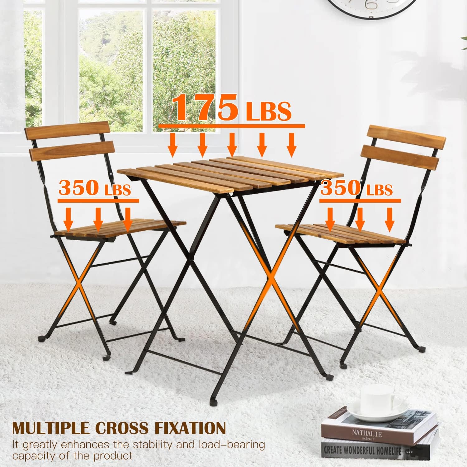 Natural wood 3-piece folding p - Outdoor Furniture Small 评论和价格