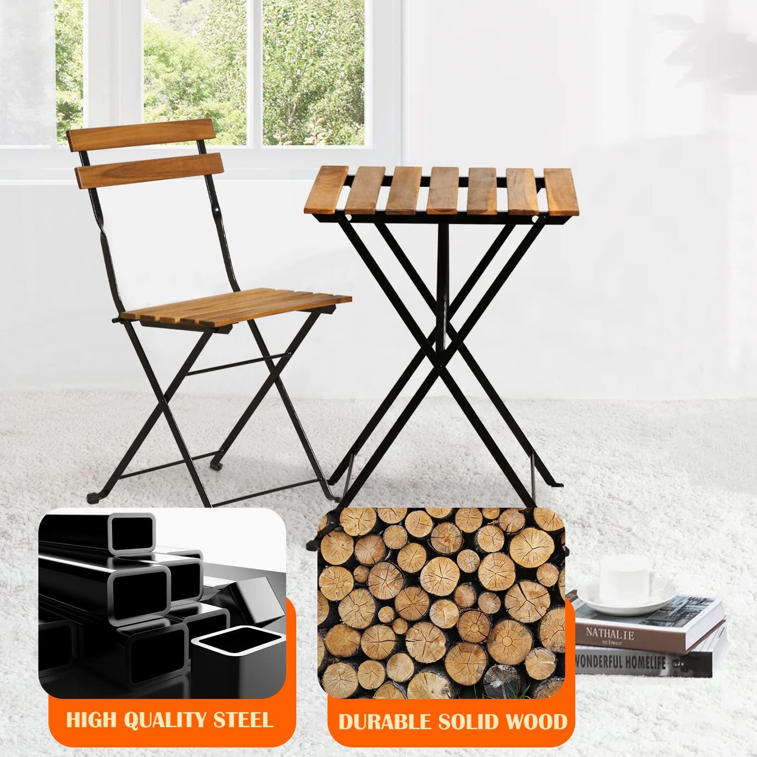 Natural wood 3-piece folding p - Outdoor Furniture Small 评论和价格