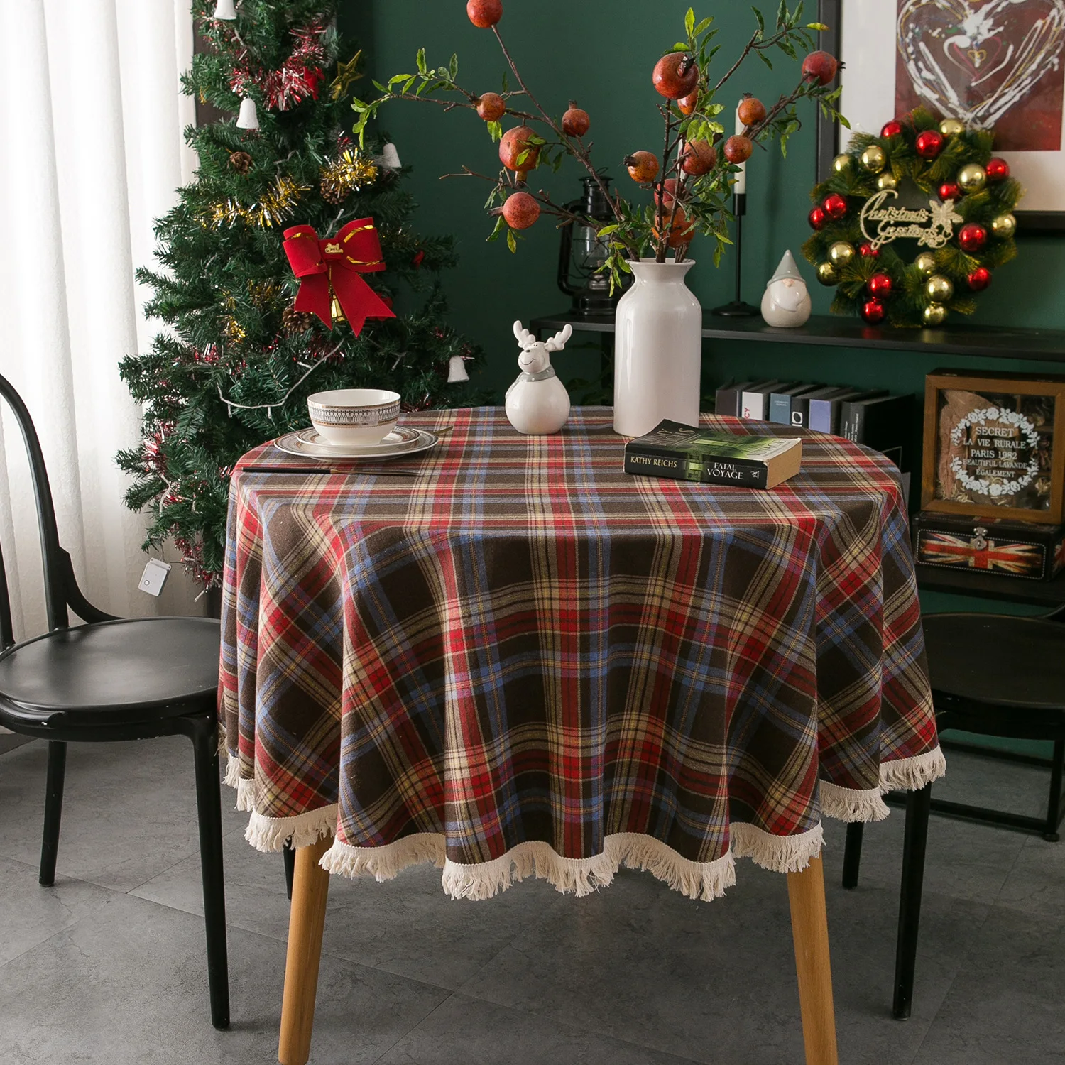 Plaid Tassels Christmas Decora - Outdoor Furniture Green 评论和价格