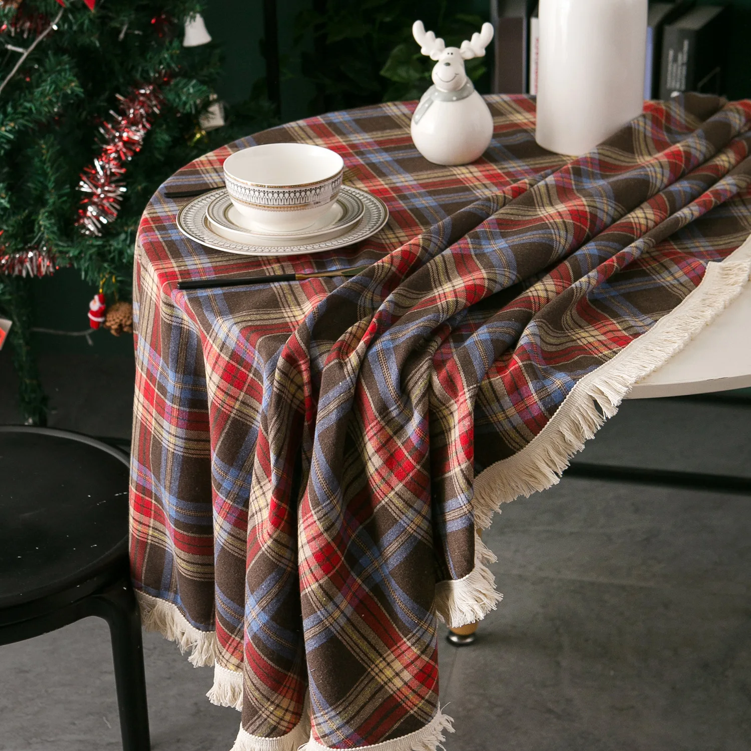 Plaid Tassels Christmas Decora - Outdoor Furniture Green 评论和价格