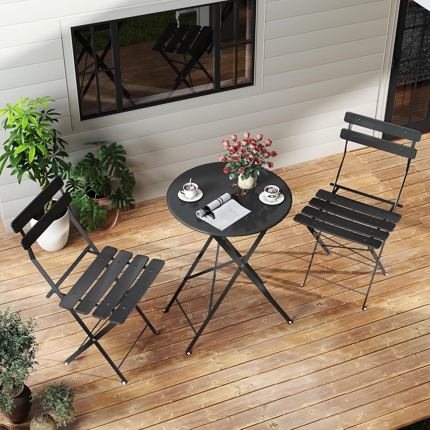 Space-saving black 3-piece fol - Outdoor Furniture Small 评论和价格